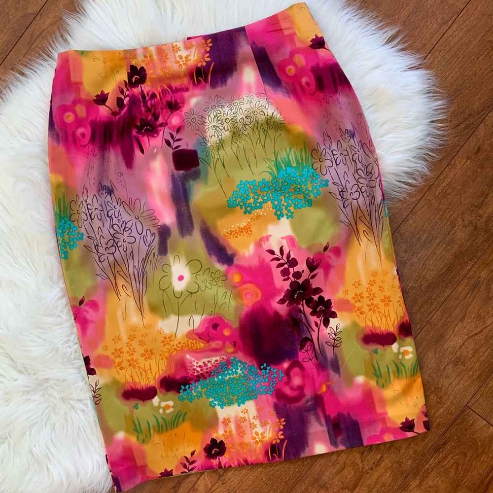 Vintage Watercolor Stretch Pencil Skirt by Intriguing Threads
